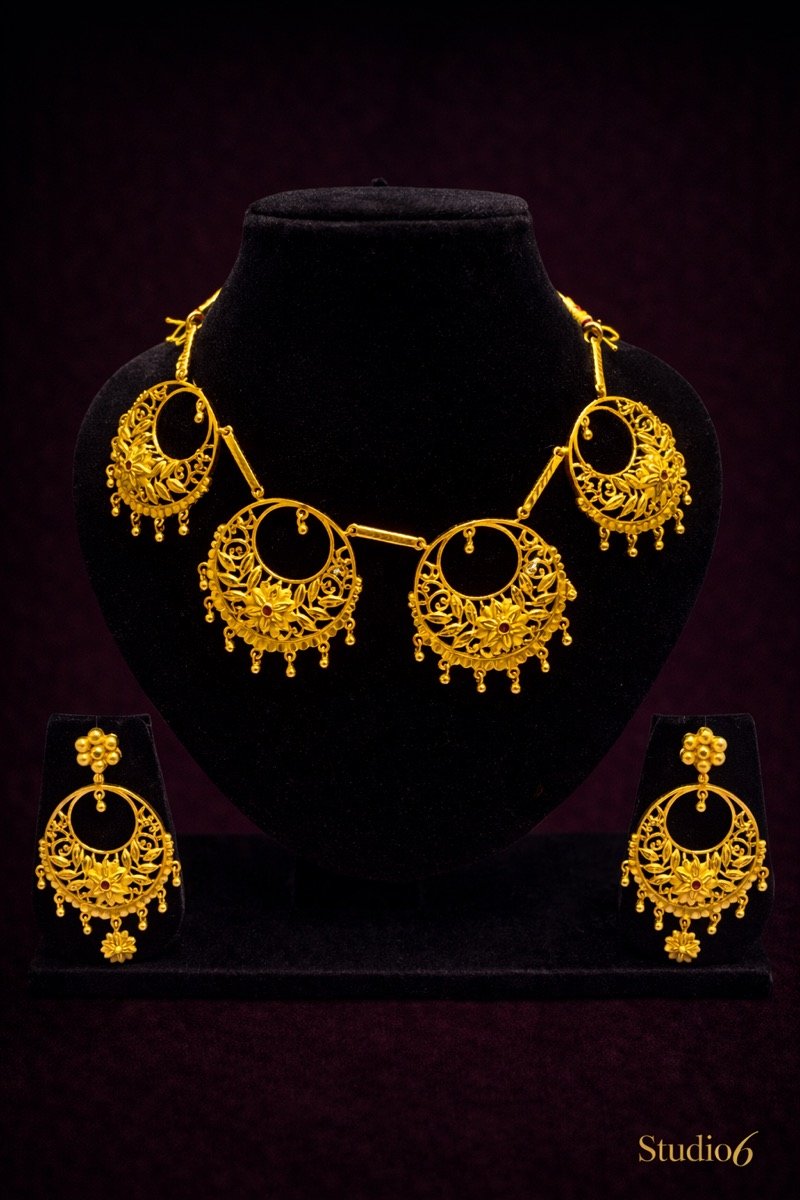 Chandbali gold plated necklace set